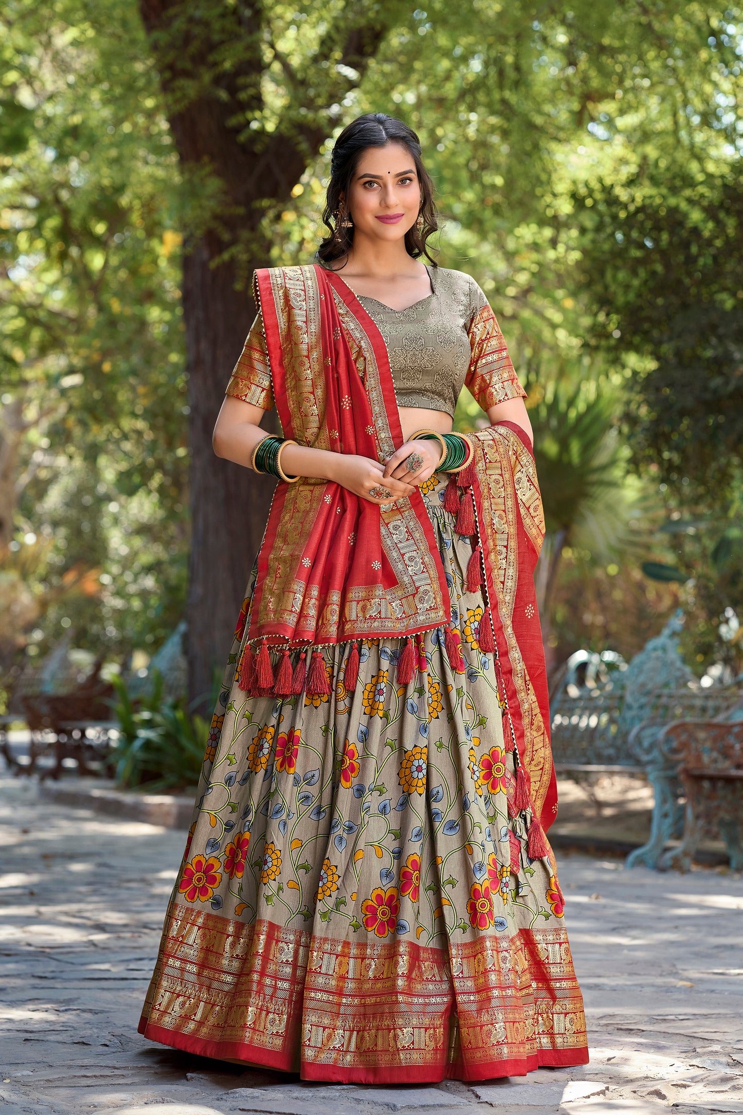 DESIGNER KALAMKARI PRINT WITH FOIL PRINT LEHENGA CHOLI