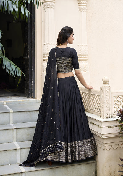 PURE CHANDERI LEHENGA WITH ZARI WORK BORDER & SEQUIN DUPATTA