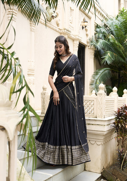 PURE CHANDERI LEHENGA WITH ZARI WORK BORDER & SEQUIN DUPATTA