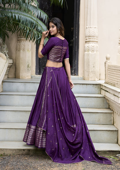 PURE CHANDERI LEHENGA WITH ZARI WORK BORDER & SEQUIN DUPATTA