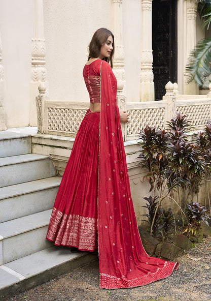 PURE CHANDERI LEHENGA WITH ZARI WORK BORDER & SEQUIN DUPATTA