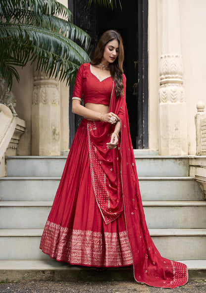 PURE CHANDERI LEHENGA WITH ZARI WORK BORDER & SEQUIN DUPATTA