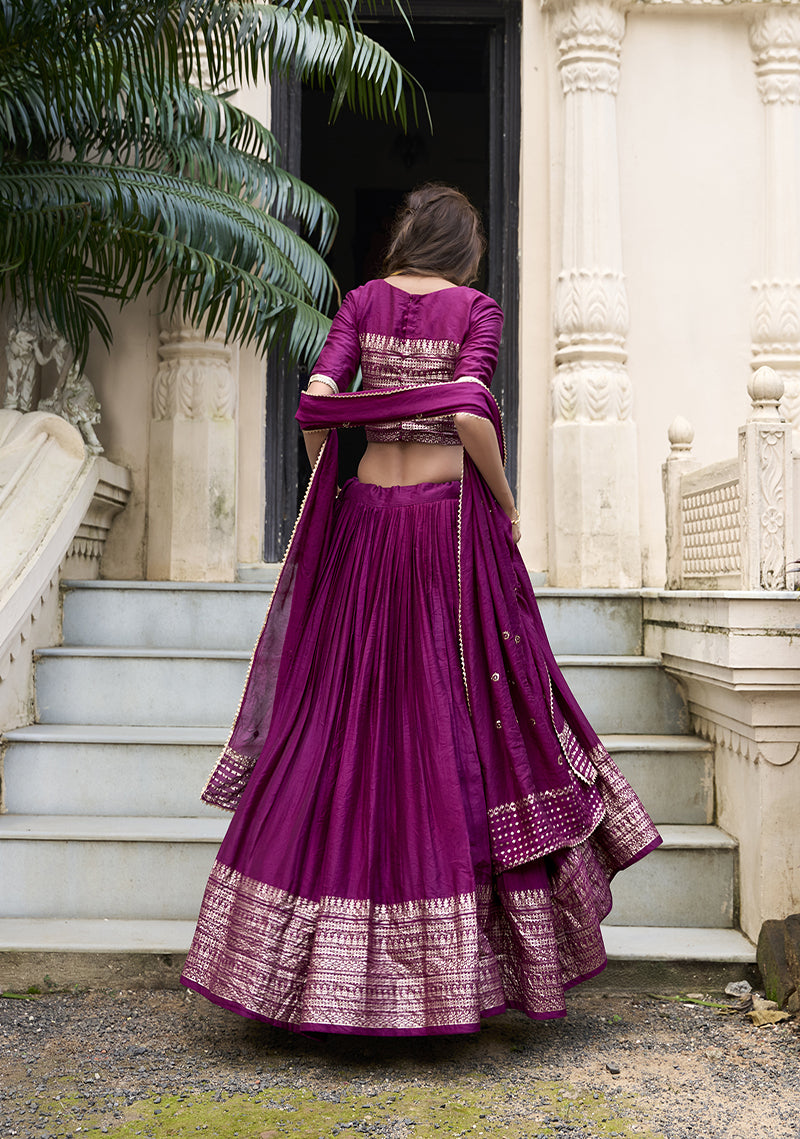 PURE CHANDERI LEHENGA WITH ZARI WORK BORDER & SEQUIN DUPATTA