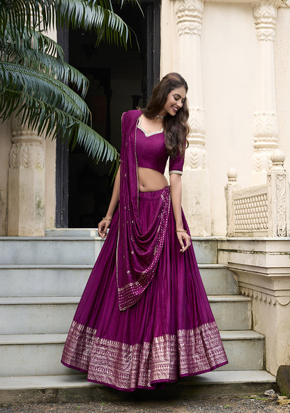 PURE CHANDERI LEHENGA WITH ZARI WORK BORDER & SEQUIN DUPATTA