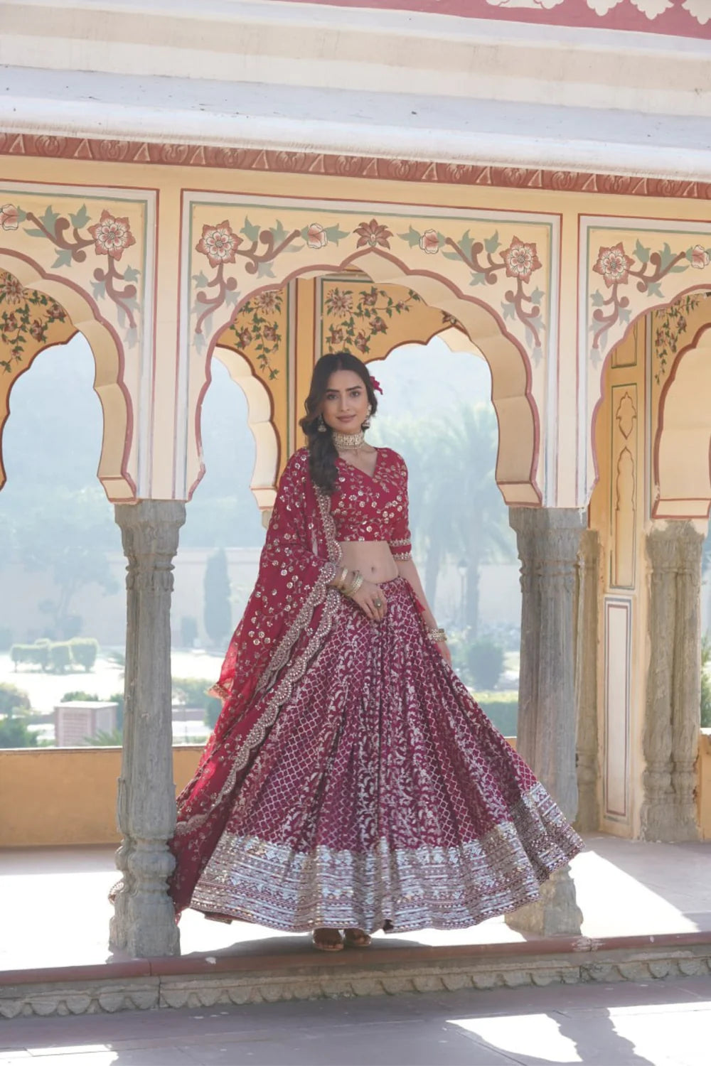 STYLISH DESIGNER VISCOSE JACQUARD LEHENGA CHOLI