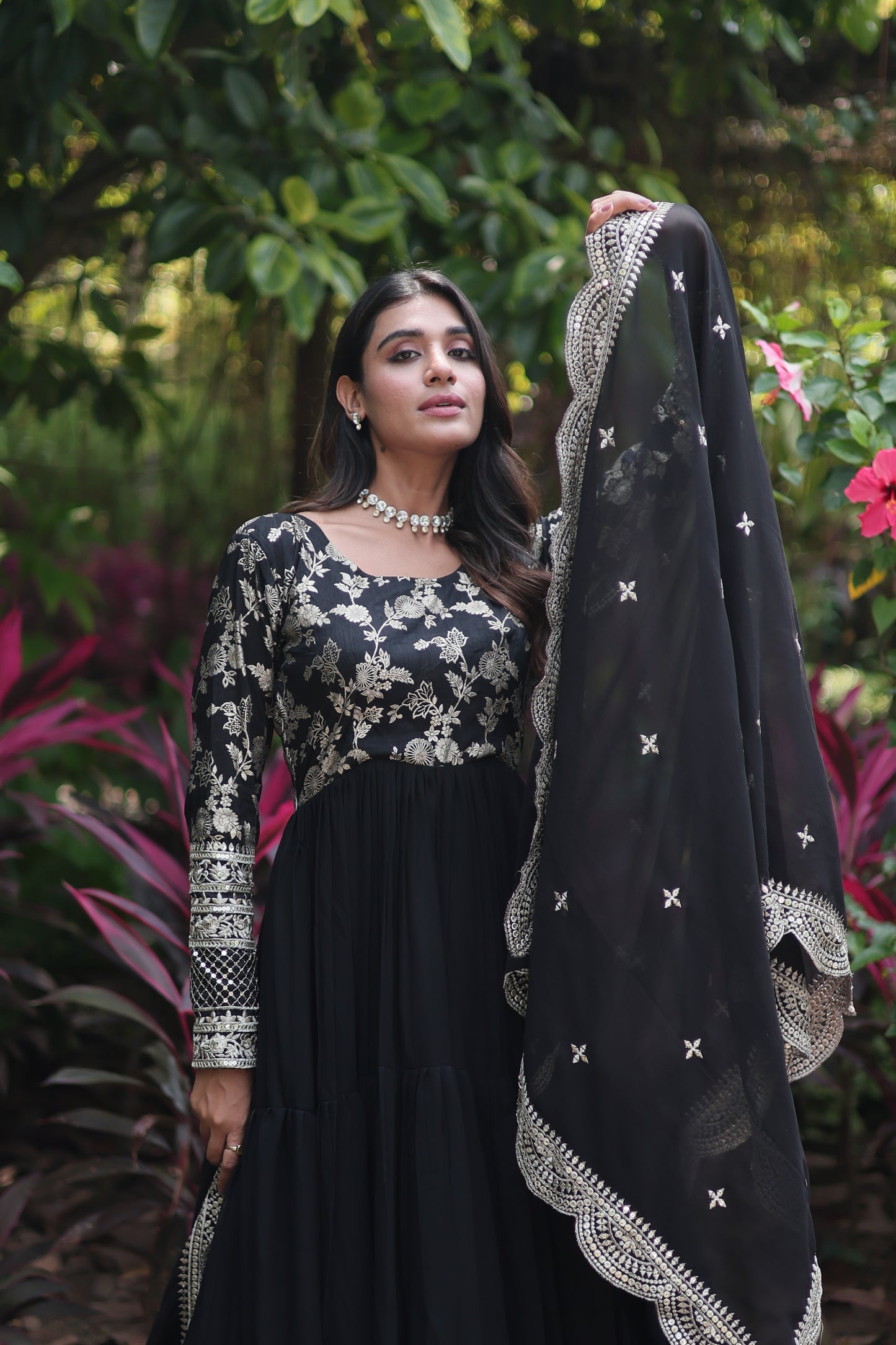 VISCOSE DYABLE JACQUARD GOWN WITH SEQUINS EMBROIDERY AND DUPATTA SET