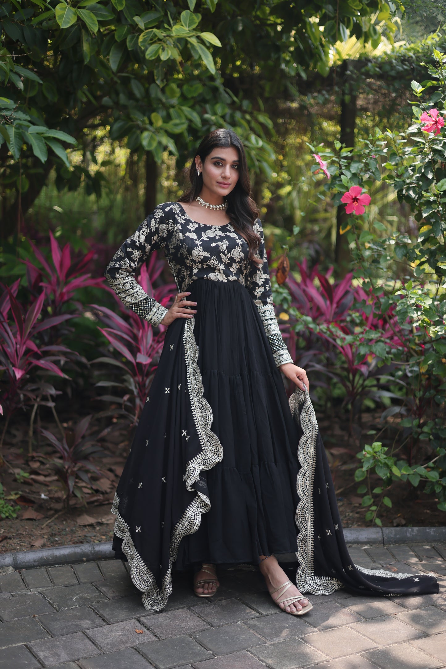 VISCOSE DYABLE JACQUARD GOWN WITH SEQUINS EMBROIDERY AND DUPATTA SET