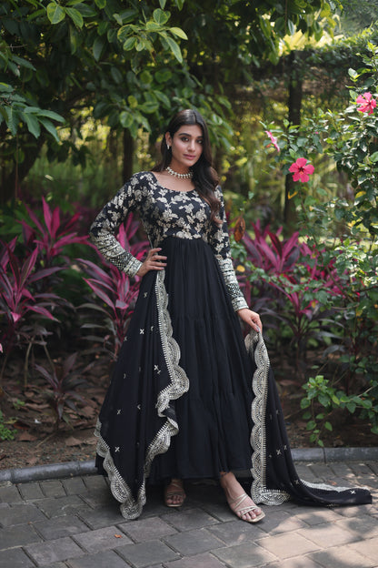 VISCOSE DYABLE JACQUARD GOWN WITH SEQUINS EMBROIDERY AND DUPATTA SET