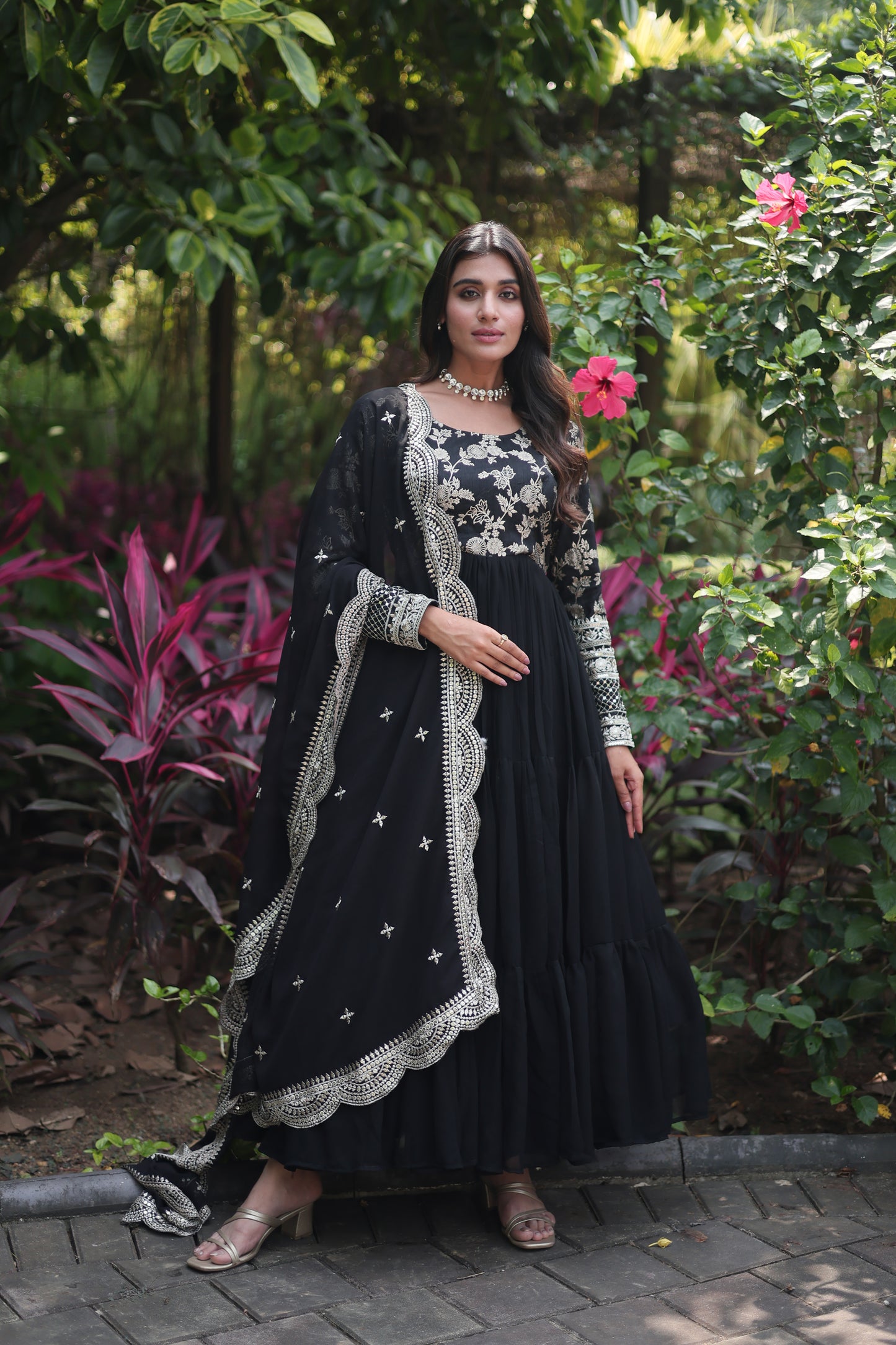 VISCOSE DYABLE JACQUARD GOWN WITH SEQUINS EMBROIDERY AND DUPATTA SET