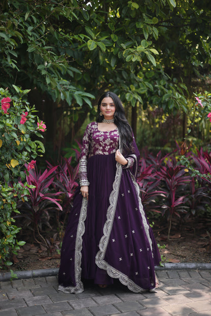 VISCOSE DYABLE JACQUARD GOWN WITH SEQUINS EMBROIDERY AND DUPATTA SET