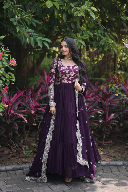 VISCOSE DYABLE JACQUARD GOWN WITH SEQUINS EMBROIDERY AND DUPATTA SET