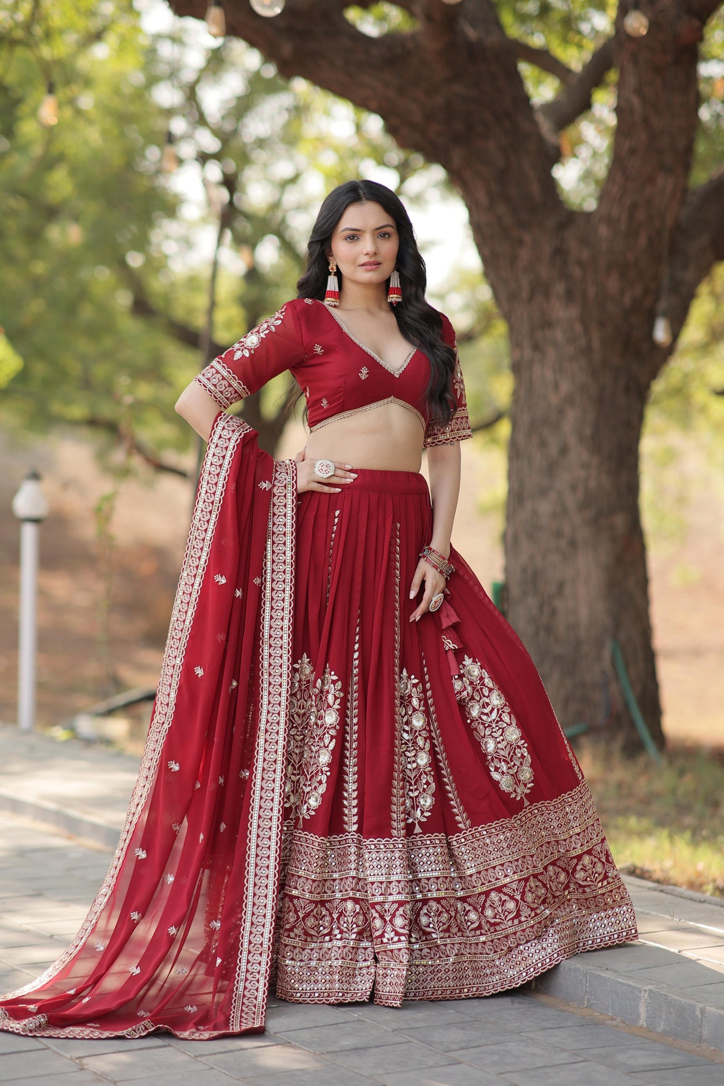 TRENDING FULLY FLAIRED EMBROIDERED GEORGETTE LEHENGA CHOLI