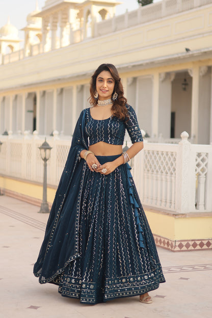 FAUX BLOOMING LEHENGA CHOLI WITH HEAVY SEQUINS EMBROIDERY