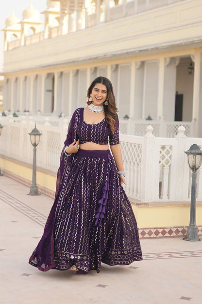 FAUX BLOOMING LEHENGA CHOLI WITH HEAVY SEQUINS EMBROIDERY