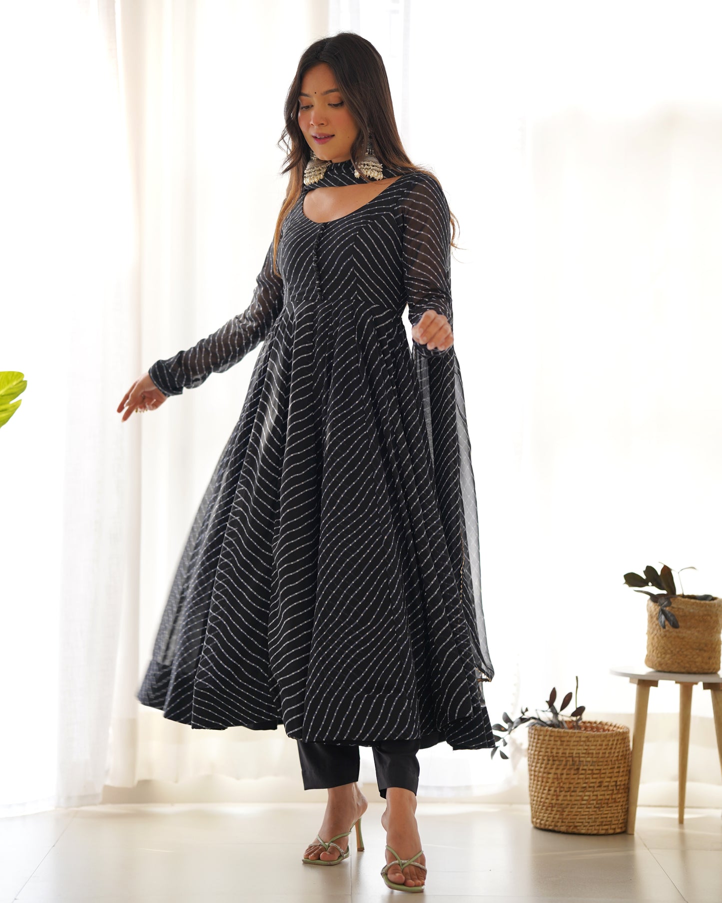 PURE FOX GEORGETTE LAHERIYA PRINT FABRIC ANARKALI WITH DUPPTA SET