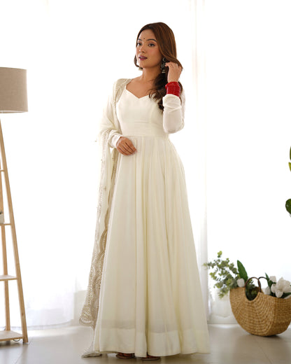 PURE ROMANSILK CHANDERI FABRIC FULLY FLAIR ANARKALI WITH DUPPTA SET