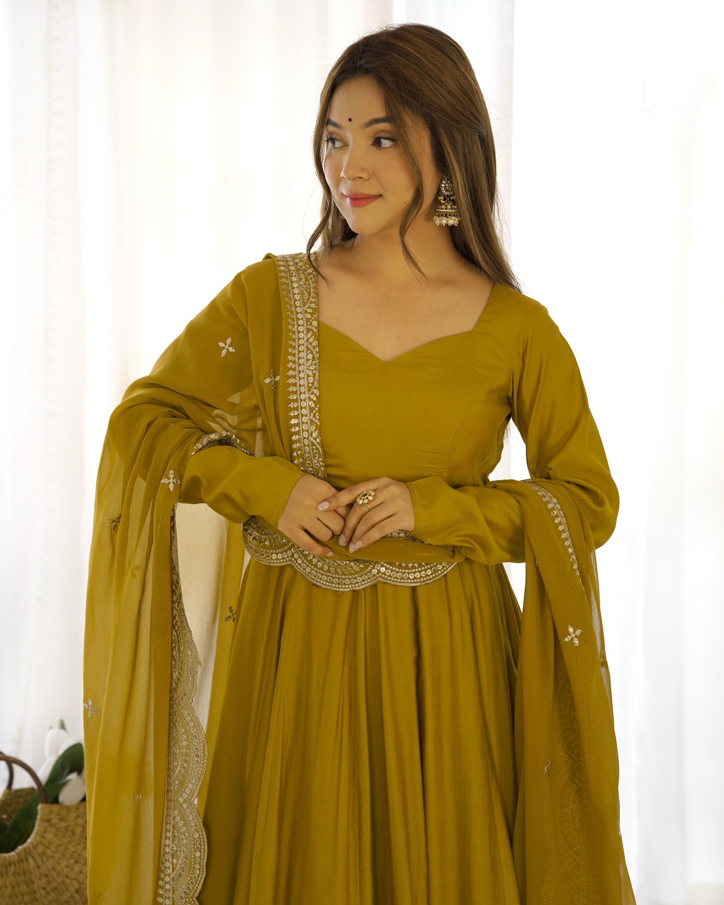 PURE ROMANSILK CHANDERI FABRIC FULLY FLAIR ANARKALI WITH DUPPTA SET