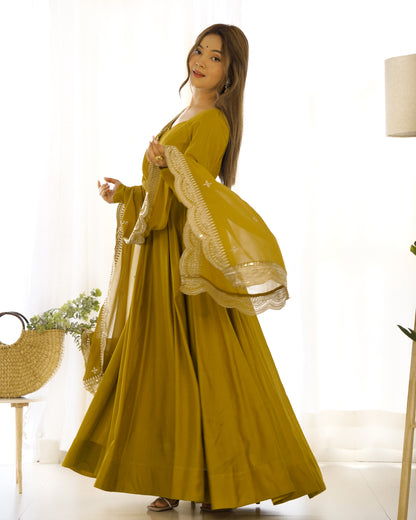 PURE ROMANSILK CHANDERI FABRIC FULLY FLAIR ANARKALI WITH DUPPTA SET