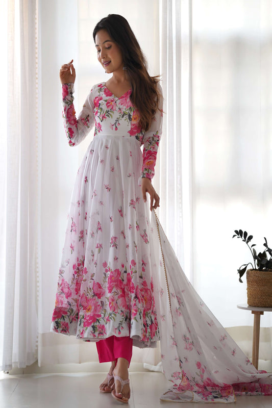 ELEGANT PURE SOFT ORGANZA SILK GOWN WITH MATCHING DUPATTA