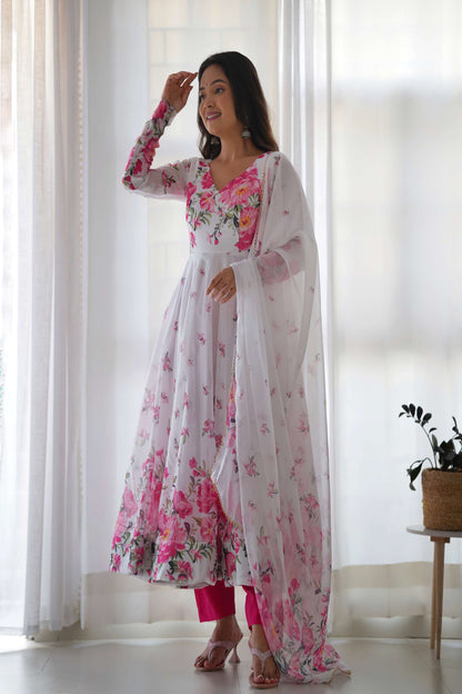 ELEGANT PURE SOFT ORGANZA SILK GOWN WITH MATCHING DUPATTA