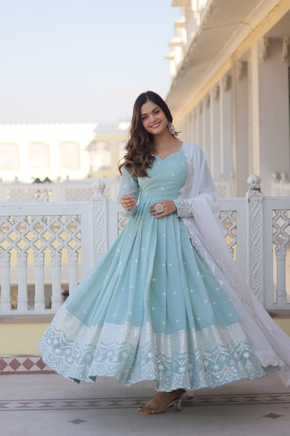 DESIGNER GEORGETTE GOWN WITH EXQUISITE THREAD SEQUINS EMBROIDERY