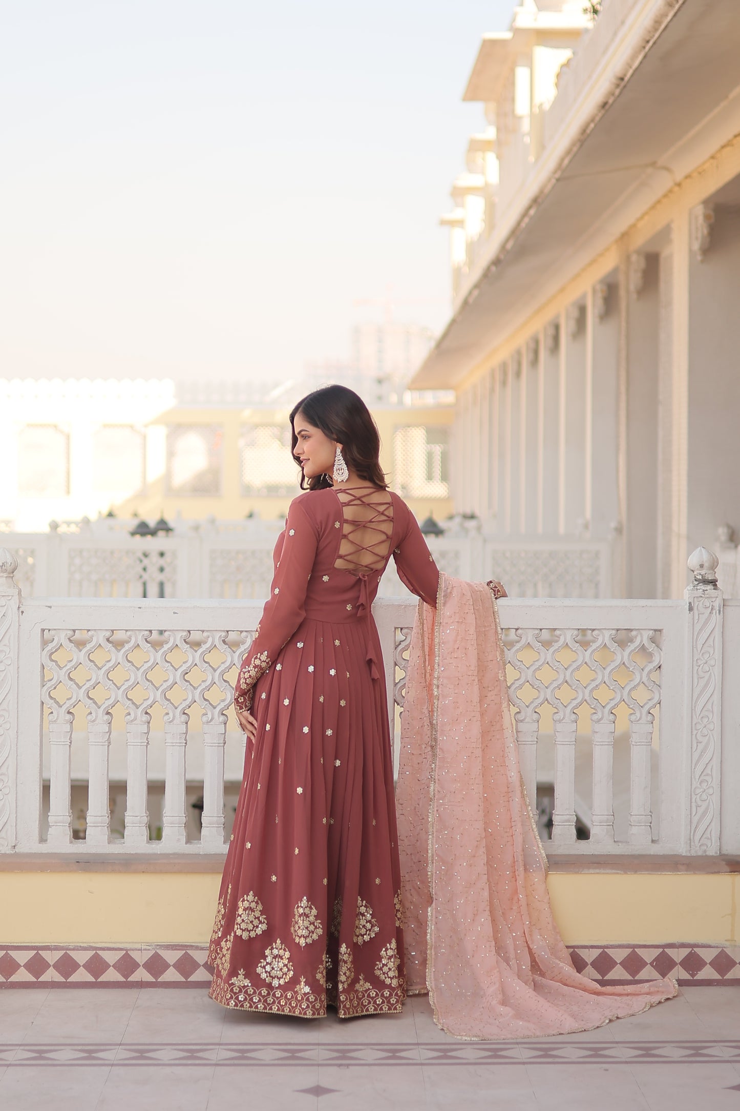 DESIGNER GOWN WITH ZARI THREAD AND SEQUINS EMBROIDERY