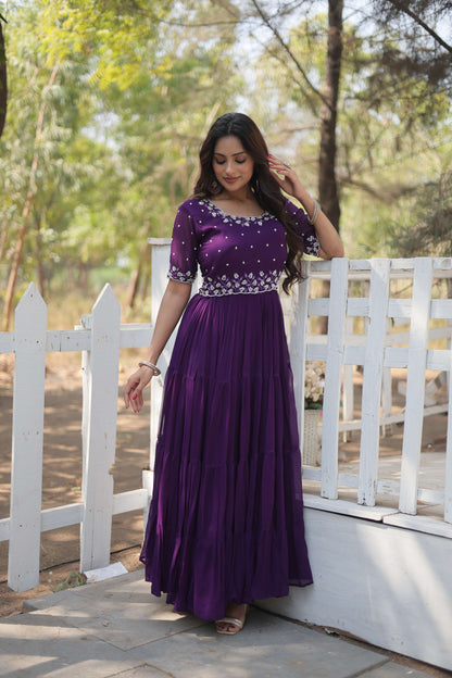 DESIGNER READYMADE GOWN FAUX BLOOMING WITH BEAD EMBROIDERY WORK