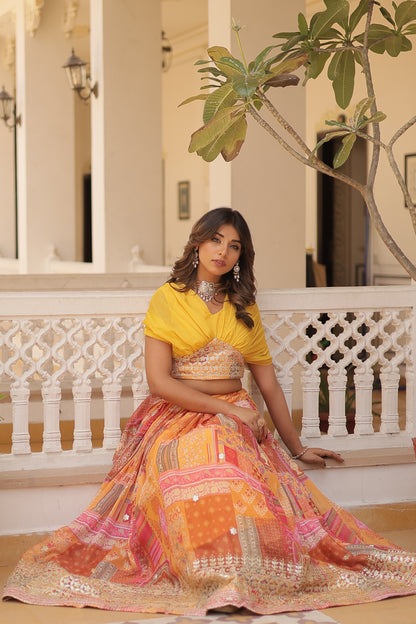 STUNNING PRINTED WITH FOIL EMBROIDERY WORK LEHENGA CHOLI