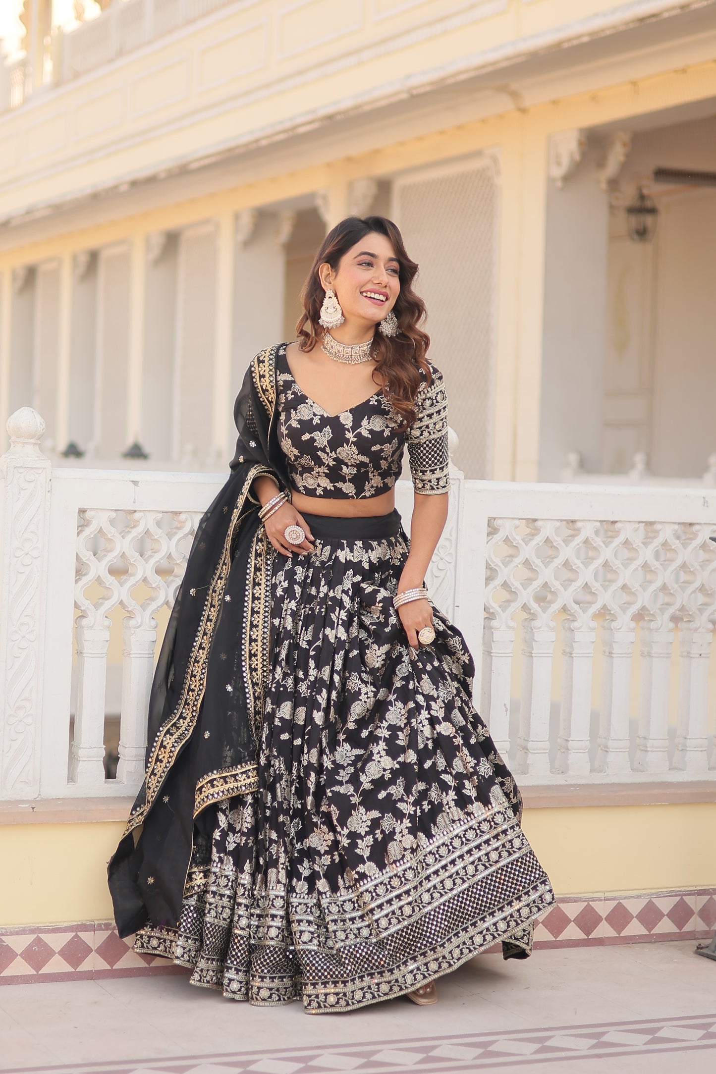 PURE VISCOSE JACQUARD LEHENGA CHOLI DUPATTA SET