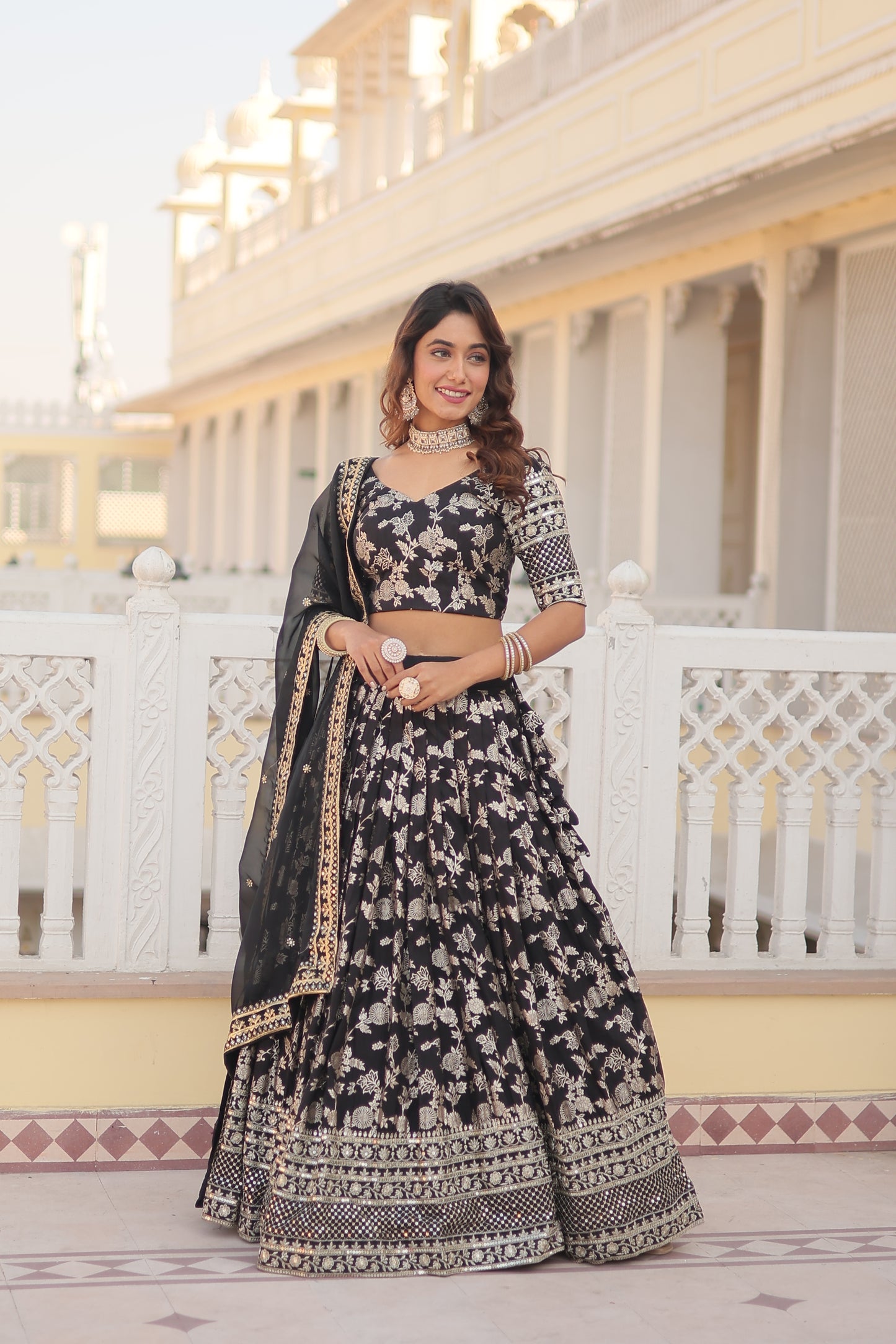 PURE VISCOSE JACQUARD LEHENGA CHOLI DUPATTA SET