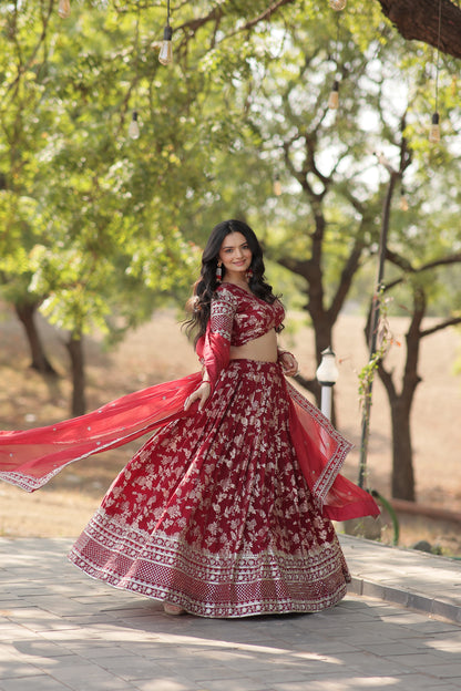 PURE VISCOSE JACQUARD LEHENGA CHOLI DUPATTA SET