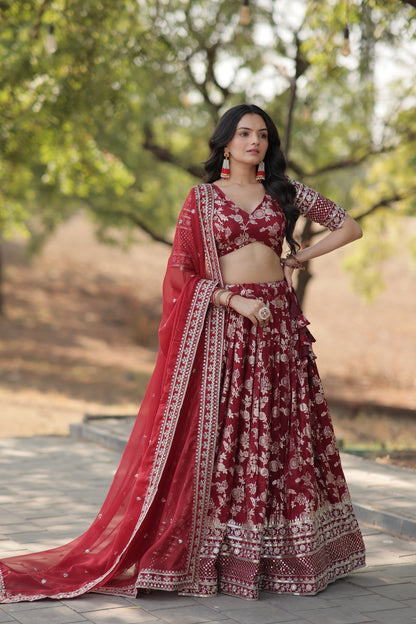 PURE VISCOSE JACQUARD LEHENGA CHOLI DUPATTA SET