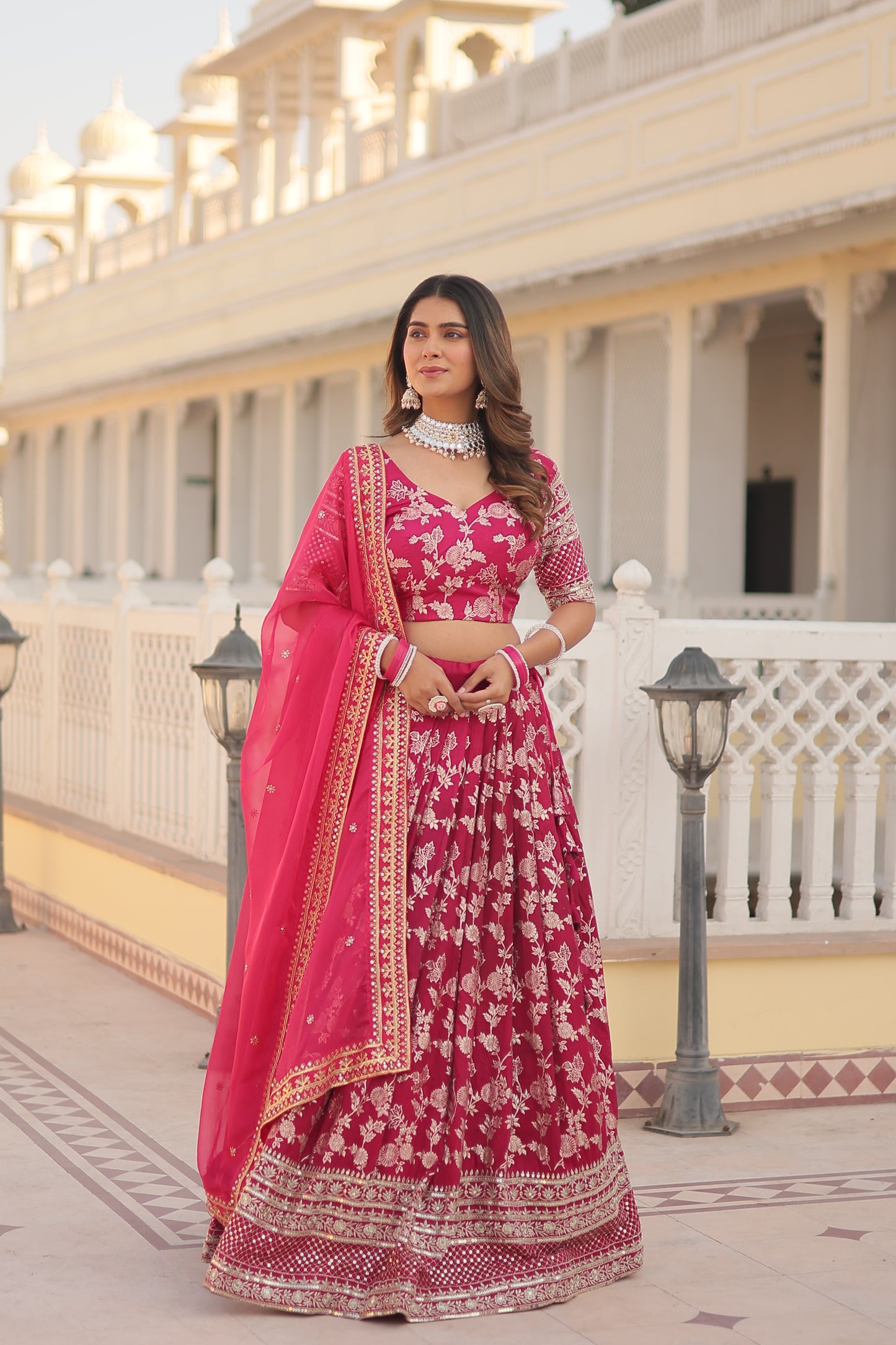 PURE VISCOSE JACQUARD LEHENGA CHOLI DUPATTA SET