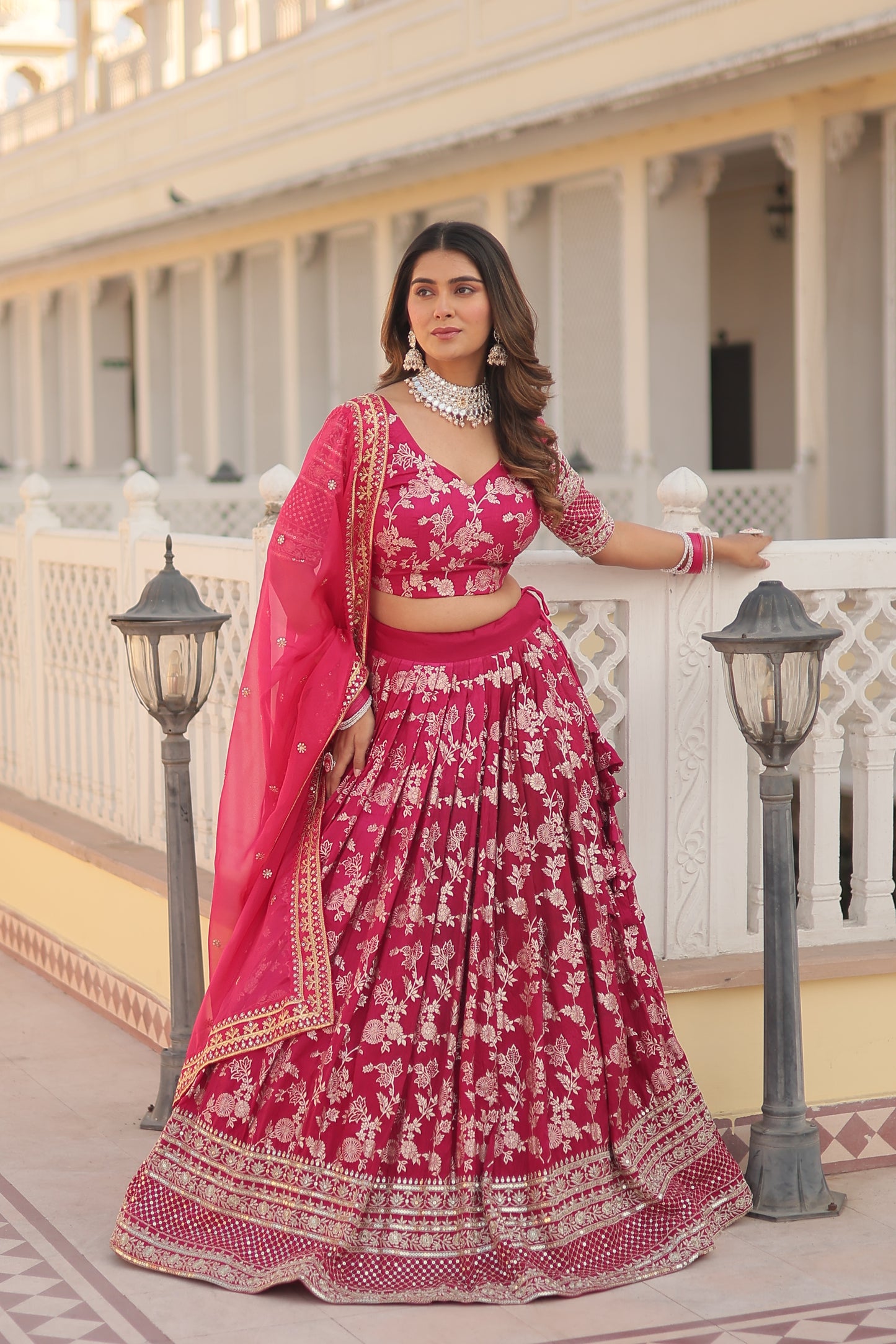 PURE VISCOSE JACQUARD LEHENGA CHOLI DUPATTA SET