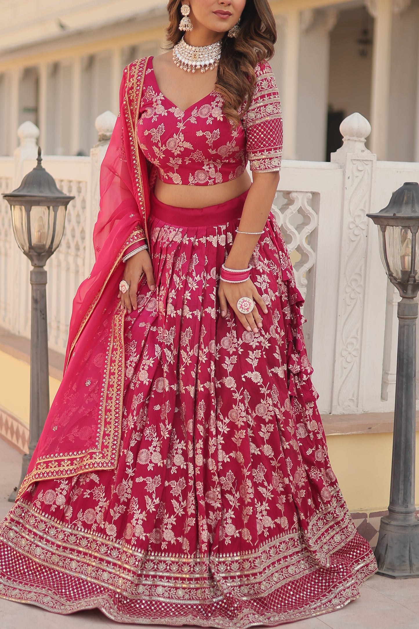 PURE VISCOSE JACQUARD LEHENGA CHOLI DUPATTA SET