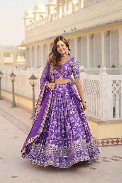 PURE VISCOSE JACQUARD LEHENGA CHOLI DUPATTA SET