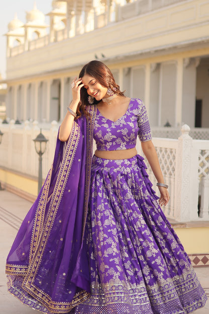 PURE VISCOSE JACQUARD LEHENGA CHOLI DUPATTA SET