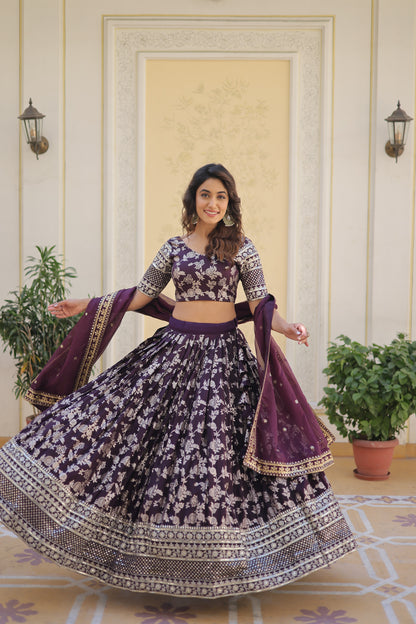 PURE VISCOSE JACQUARD LEHENGA CHOLI DUPATTA SET