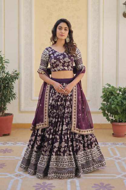 PURE VISCOSE JACQUARD LEHENGA CHOLI DUPATTA SET