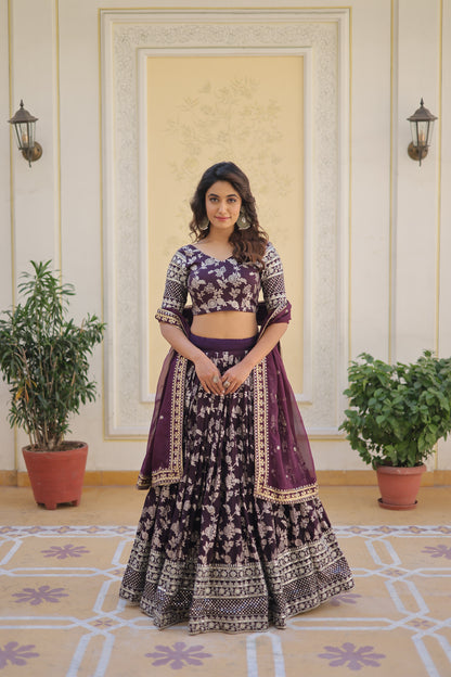 PURE VISCOSE JACQUARD LEHENGA CHOLI DUPATTA SET