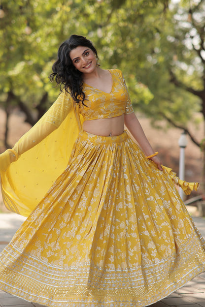 PURE VISCOSE JACQUARD LEHENGA CHOLI DUPATTA SET