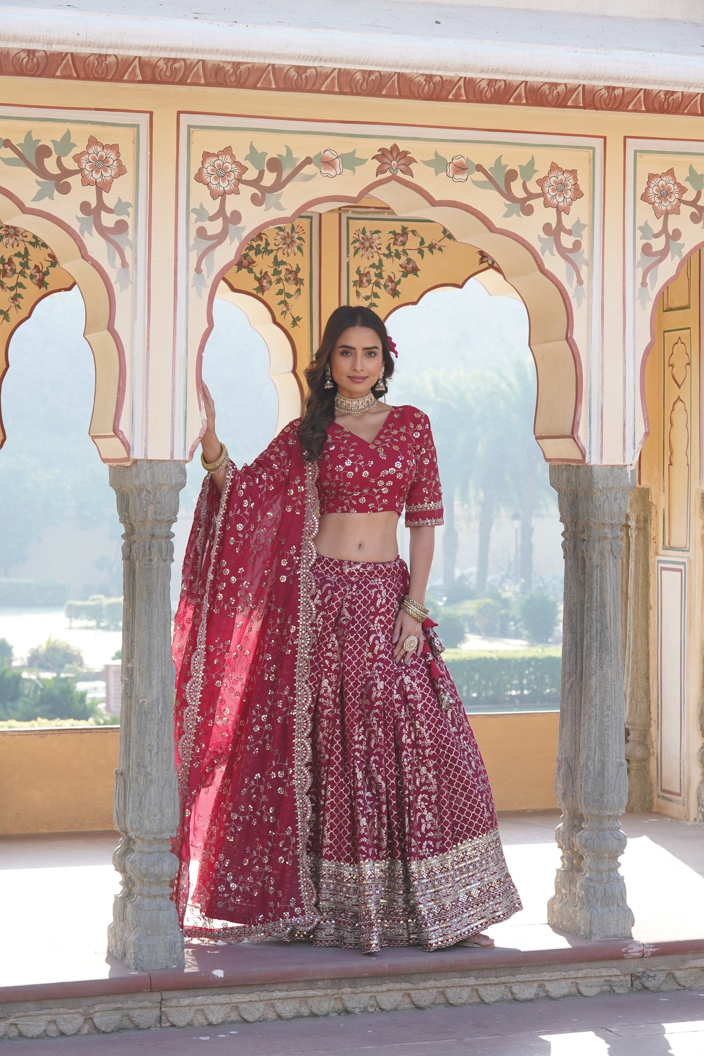 STYLISH DESIGNER VISCOSE JACQUARD LEHENGA CHOLI