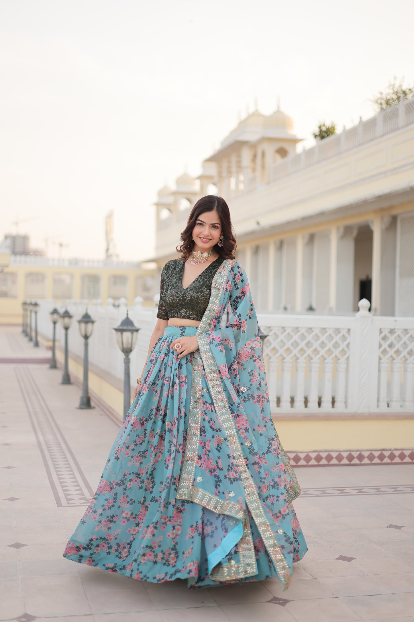 PREMIUM DIGITAL PRINTED RUSSIAN SILK LEHENGA CHOLI