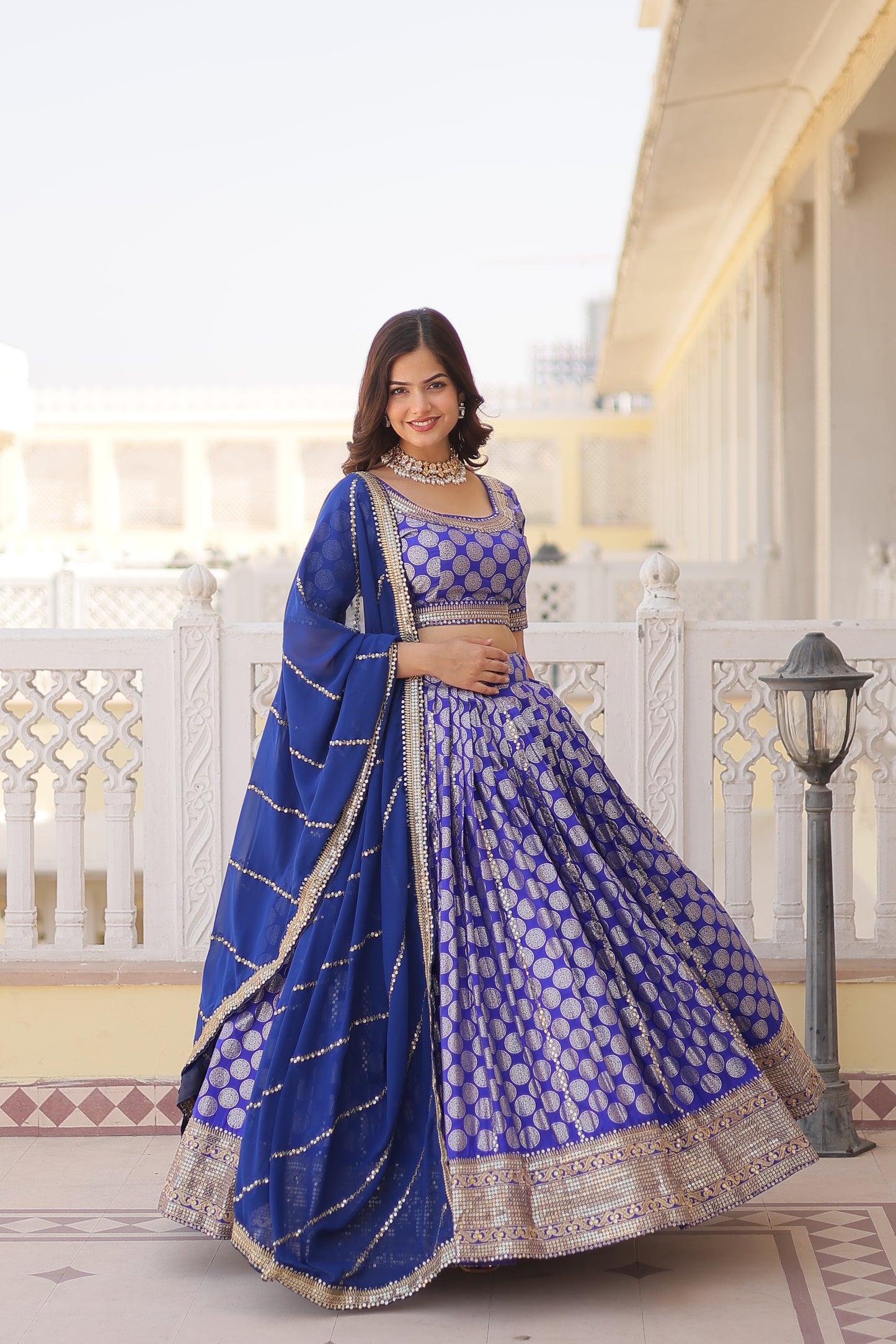 DESIGNER PURE VISCOSE JACQUARD LEHENGA CHOLI WITH DUPATTA