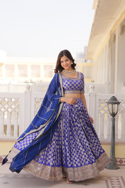 DESIGNER PURE VISCOSE JACQUARD LEHENGA CHOLI WITH DUPATTA