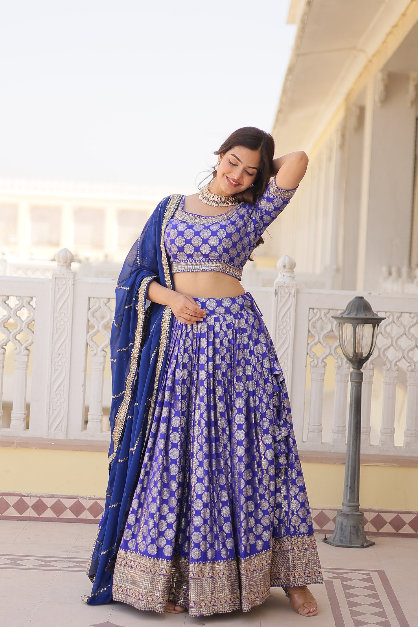 DESIGNER PURE VISCOSE JACQUARD LEHENGA CHOLI WITH DUPATTA