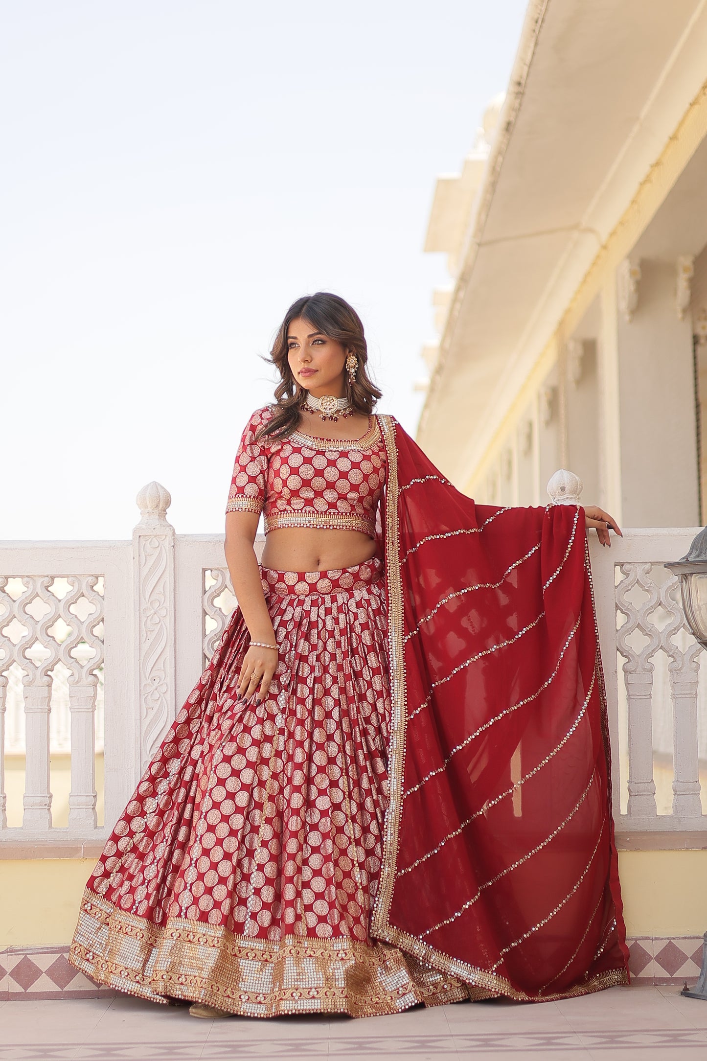 DESIGNER PURE VISCOSE JACQUARD LEHENGA CHOLI WITH DUPATTA