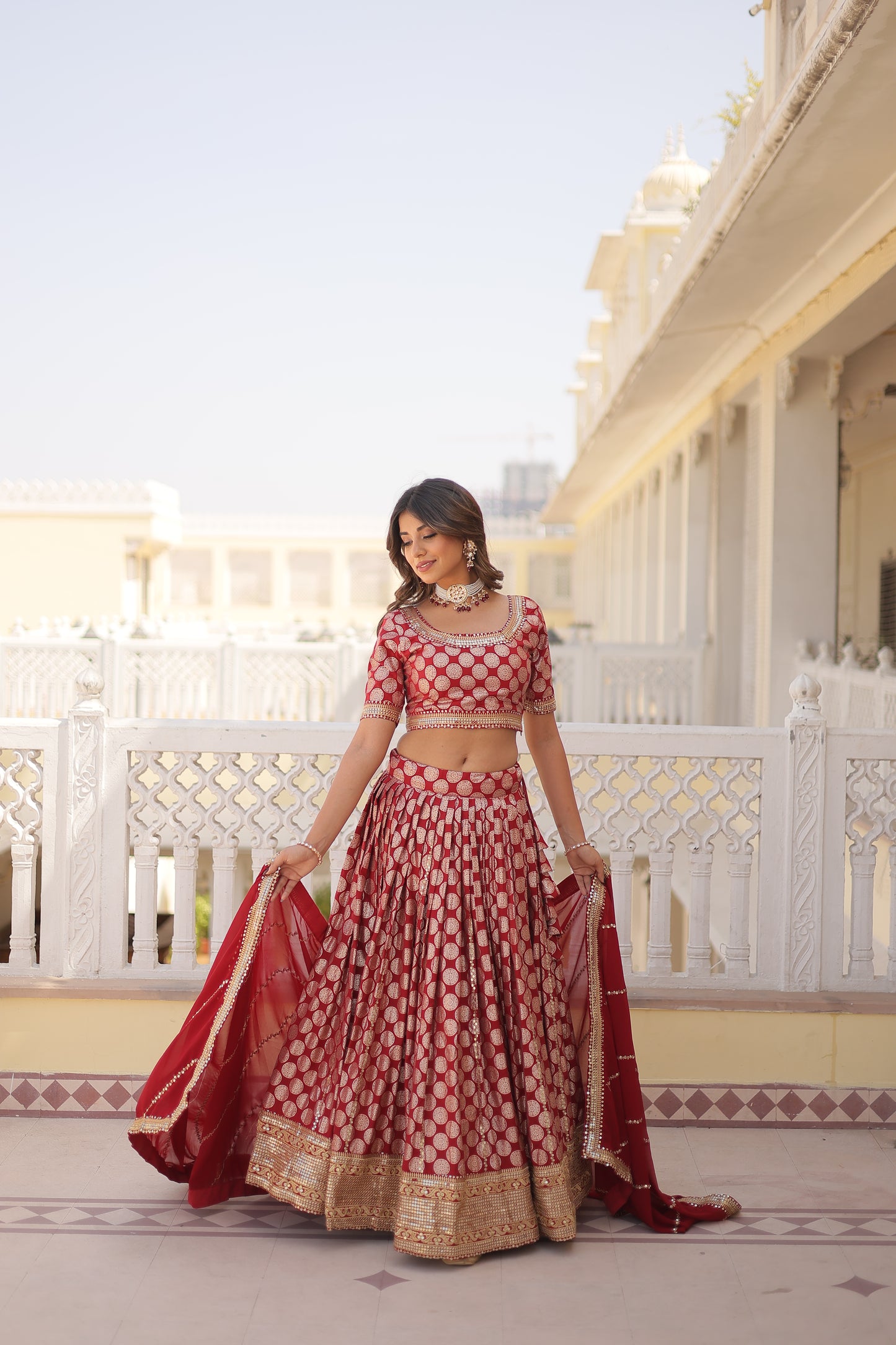 DESIGNER PURE VISCOSE JACQUARD LEHENGA CHOLI WITH DUPATTA