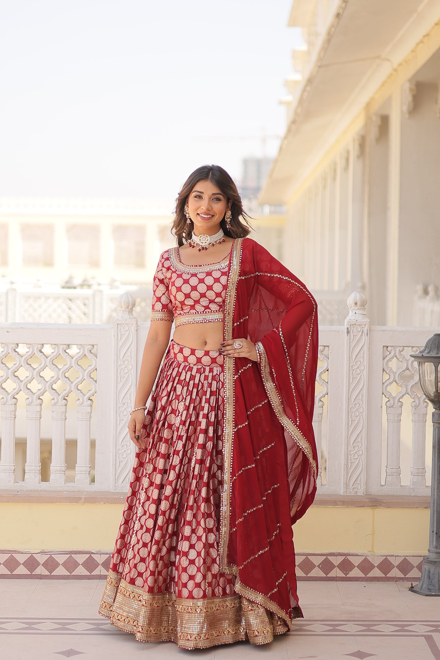 DESIGNER PURE VISCOSE JACQUARD LEHENGA CHOLI WITH DUPATTA