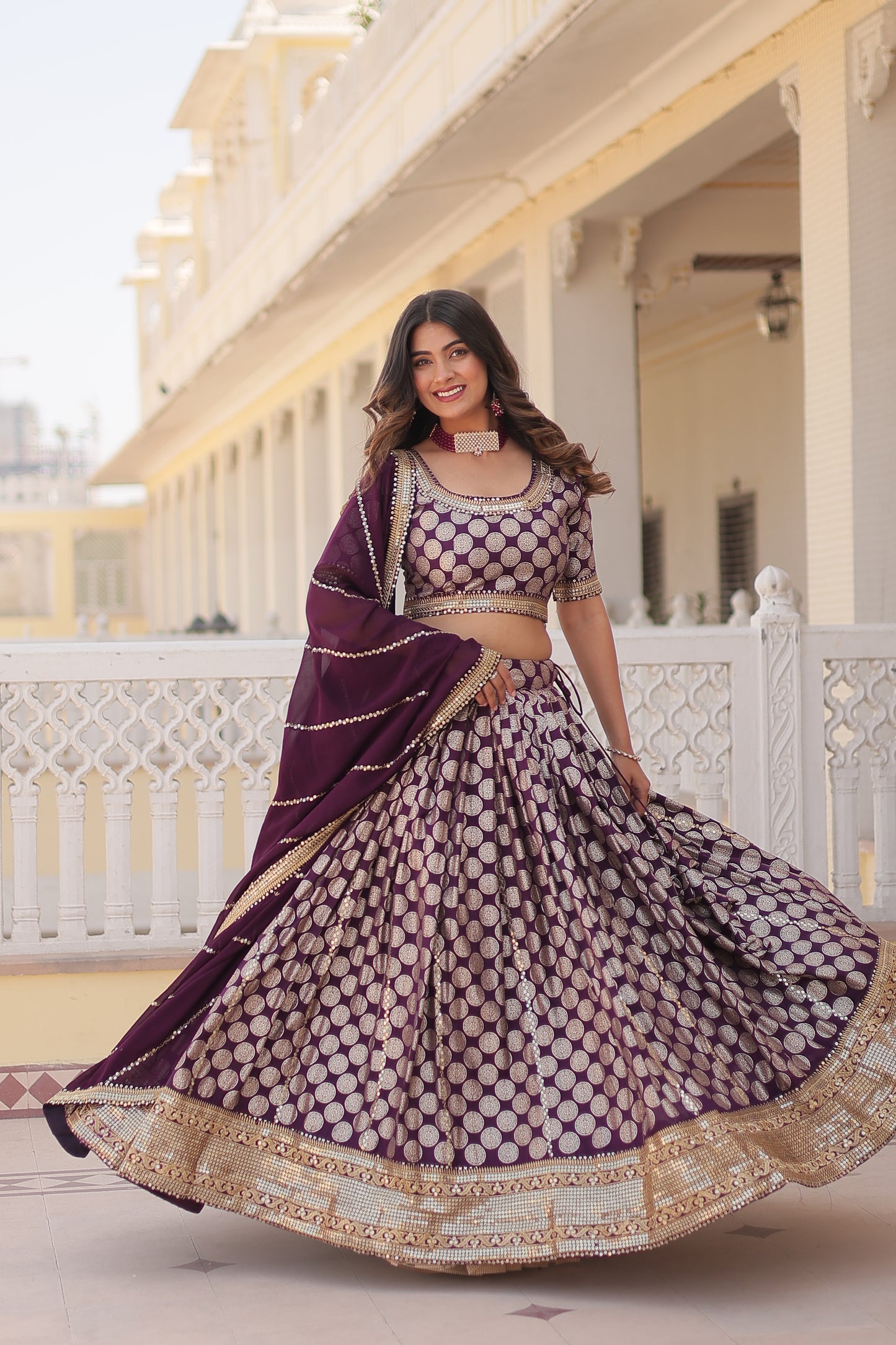 DESIGNER PURE VISCOSE JACQUARD LEHENGA CHOLI WITH DUPATTA